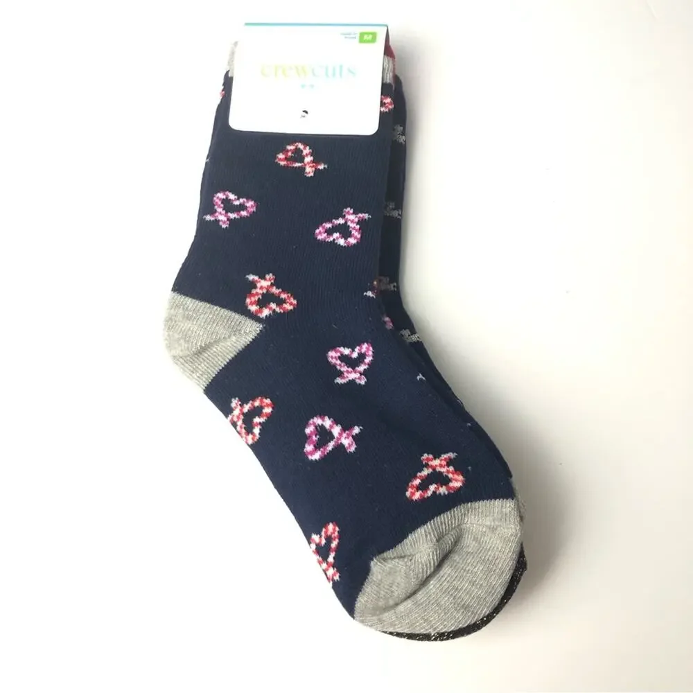 Crewcuts Girl's Holiday Candy Cane Heart Print Socks Three Pairs Sz M NWT